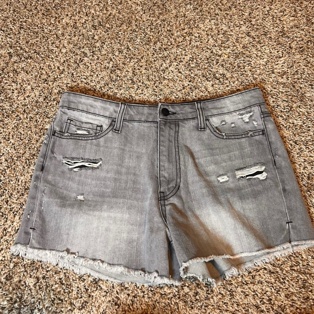 Vervet Distressed Denim Shorts High-Rise Frayed Hem Gray Wash Size‎ 29